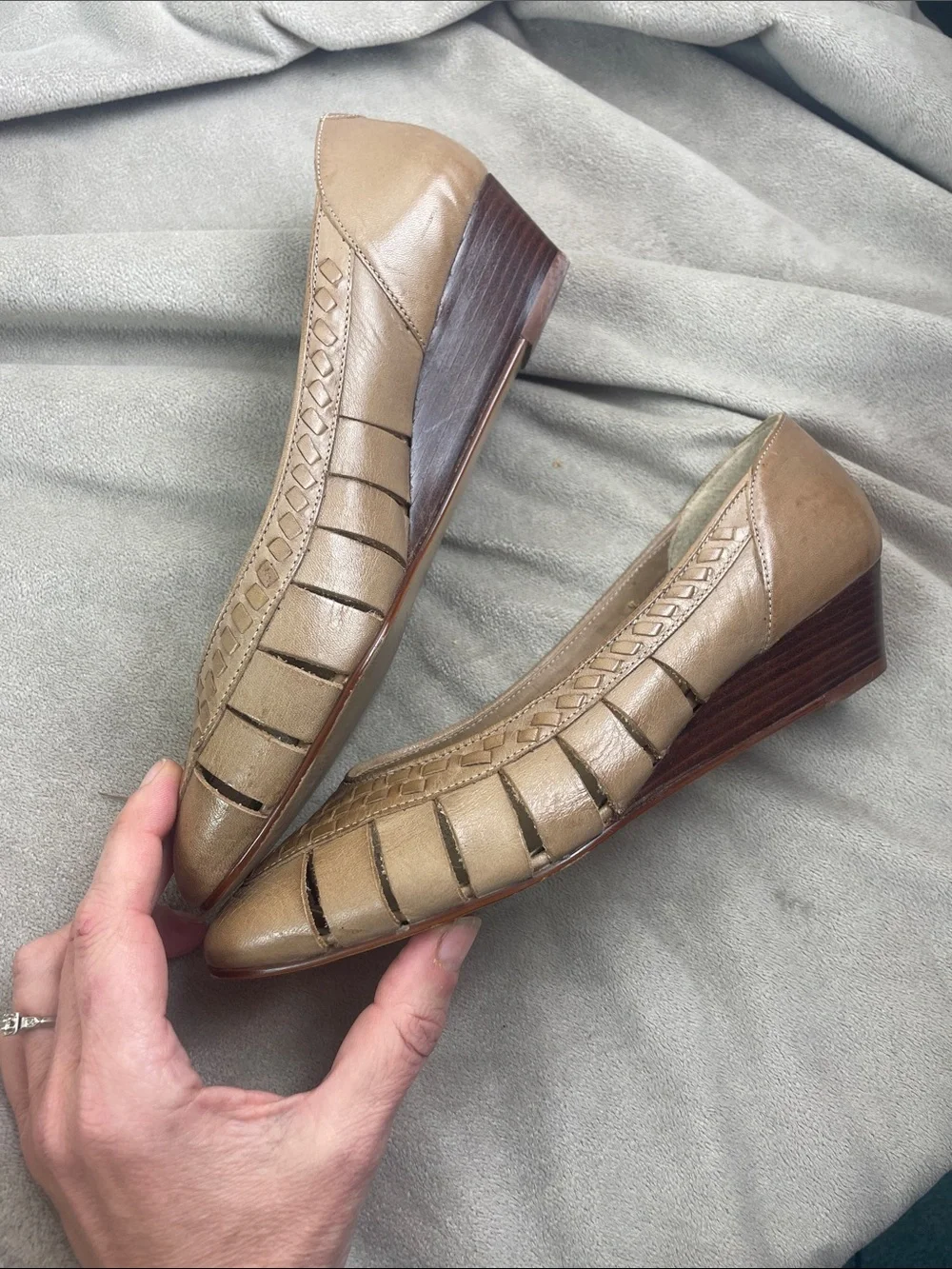 Calico Vintage Brazilian Leather Wedge Loafers Mink Tarragon